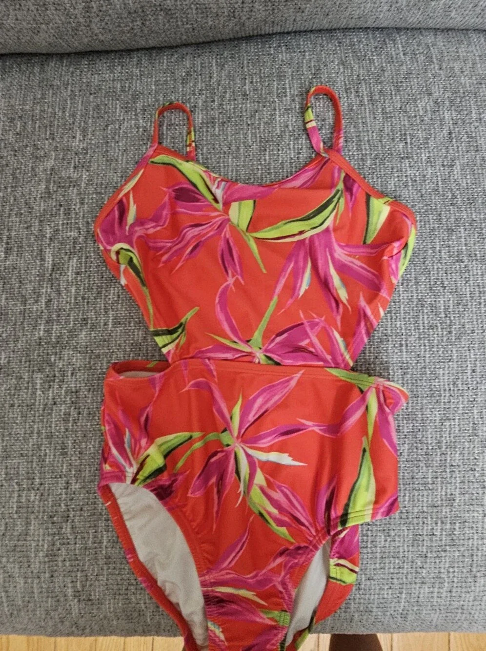 Old Navy Neon Coral Pink Tropical Halter Swimsuit
